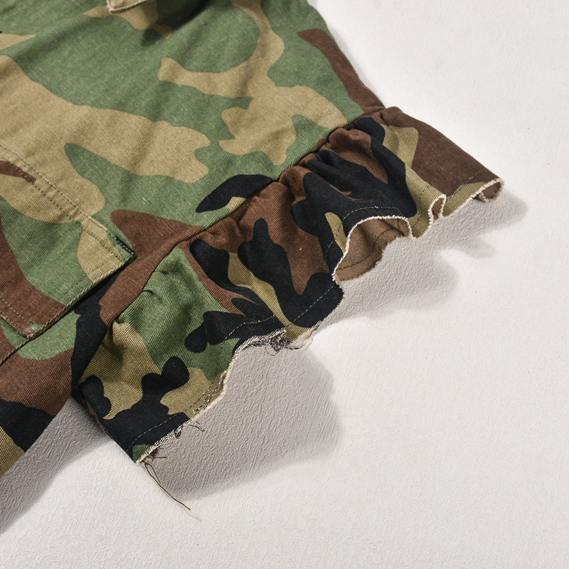 Camouflage Printed Ruffle Sleeve Jacket GNZD 9151TD