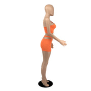 Sexy Solid One Shoulder Mini Skirt 2 Piece Sets YIBF 6075