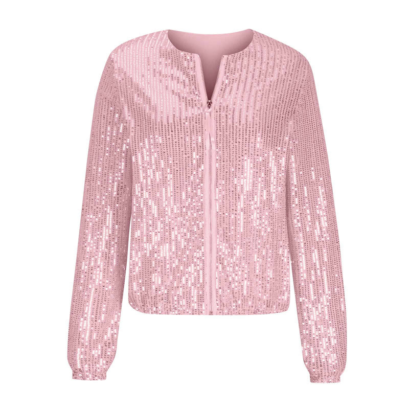 Fashion Sequin Long Sleeve Zipper Coat GOSD OM10228