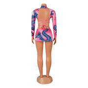 Fashion Sexy Print Long Sleeve Mini Skirt Set GOSD OS6519