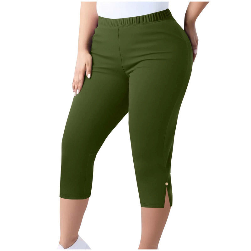 Plus Size Solid Color Split Seventh Pants GYZY 66811