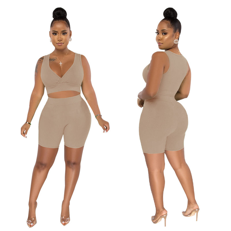 Solid Color Tank Top Shorts Two Piece Set YF 10392