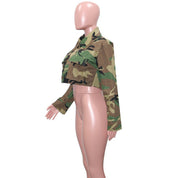 Camouflage Print Lapel Neck Short Coats SH 390421