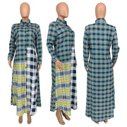 Plus Size Plaid Print Long Sleeve Maxi Shirt GLF 08082
