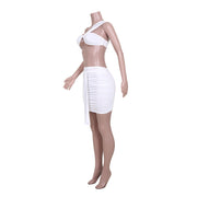 Solid Color Ruched One Shoulder Top And Skirt Two Piece Set JZHF 8028