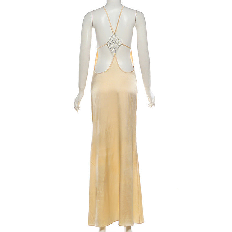 Solid Color Irregular Backless Maxi Dress GYME K6D02425A
