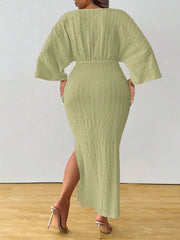 Plus Size Solid Color Knits Lace Up Maxi Dress HNIF DGY229