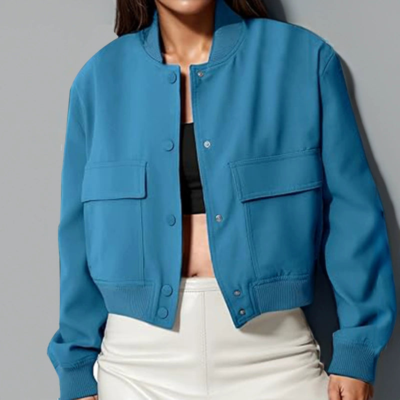 Plus Size Single Breasted Solid Color Long Sleeve Jacket GHHE 24594
