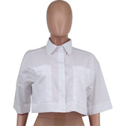 Solid Color 3 4 Sleeve Short Shirt XHXF 962