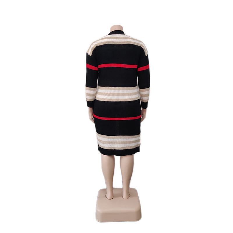 Plus Size Stripe Knits Long Coats QYXZ 9100