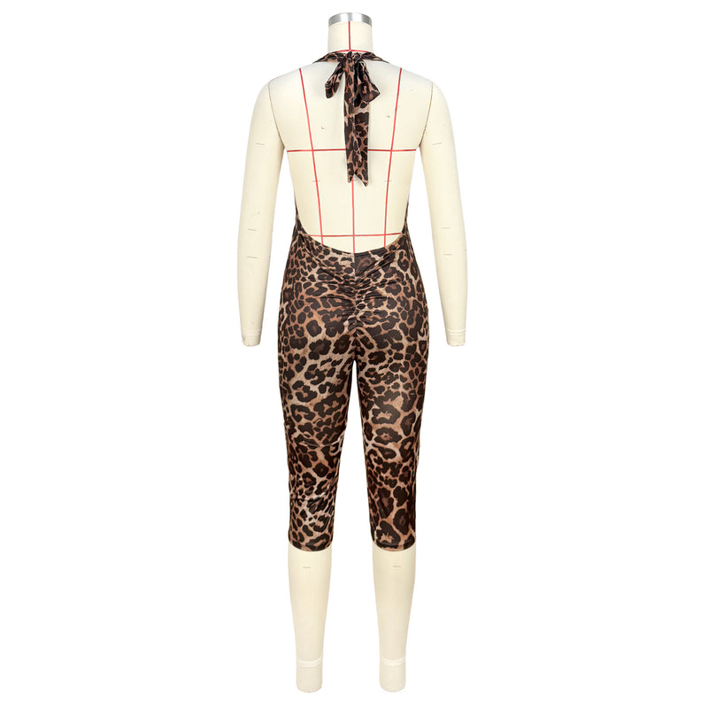 Leopard Print Backless Seventh Jumpsuit ASL 6825