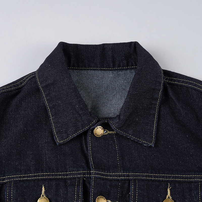 Long Sleeve Single Breasted Denim Shirt Jacket GPKJ MR38868