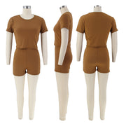 Casual Solid Sport Short Sleeve Shorts Two Piece Set SFY 2305