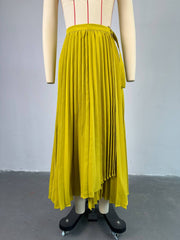 Tie Up Irregular Pleated Long Skirt GCNE 7517