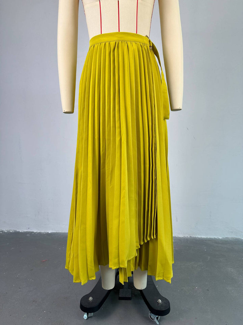 Tie Up Irregular Pleated Long Skirt GCNE 7517