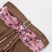 Adjustable Buckle Patchwork Drawstring Butterfly T shirt MXBF Q25TP199