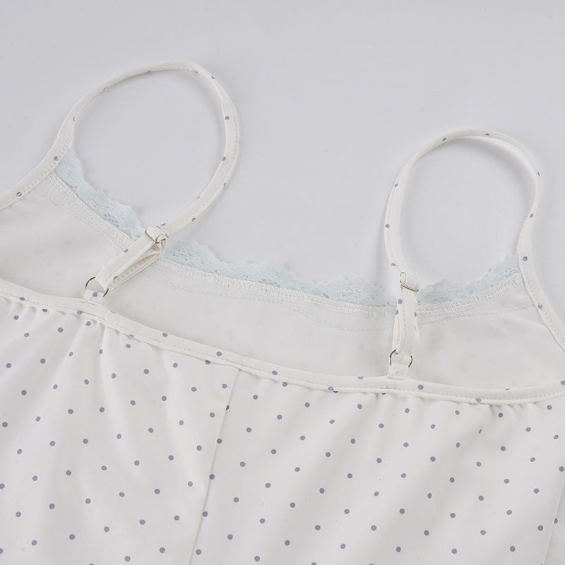 Polka Dots Print Lace Patchwork Sling Romper GPKJ MR49017