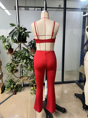 Solid Color Knits Backless Flare Jumpsuit GHYX JYP7005