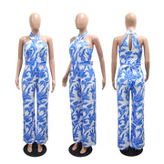 Print Sleeveless Belt Slim Jumpsuit CYA 902413