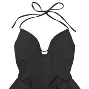 Halterneck V Neck Ruffles Sling Jumpsuit BY 7836