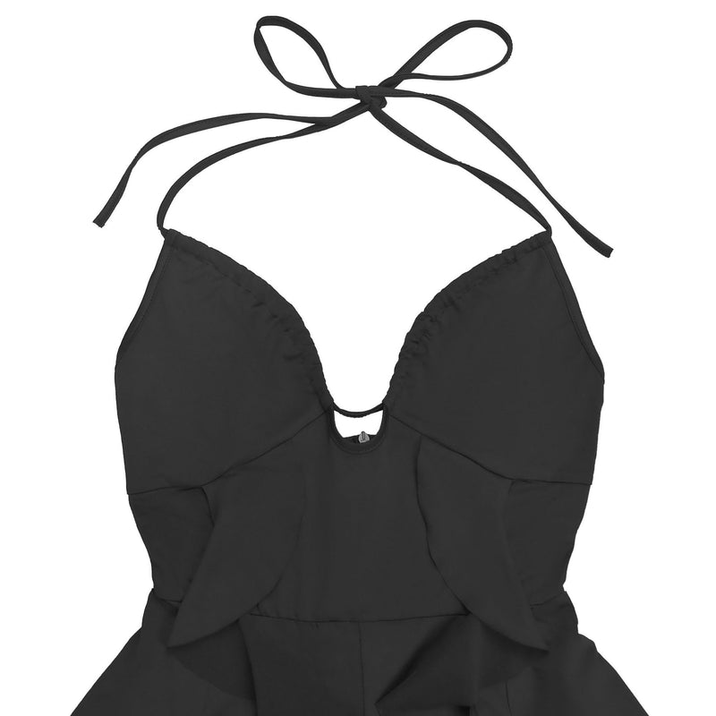 Halterneck V Neck Ruffles Sling Jumpsuit BY 7836