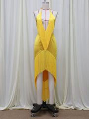 Deep V Neck Backless Tassel Maxi Dress AIL 369