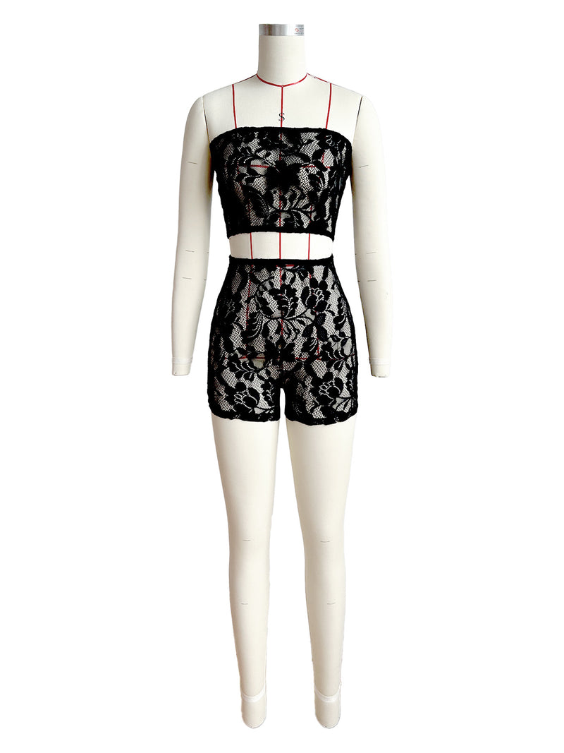 Sexy Lace Wrap Chest Shorts Two Piece Set CH 24018