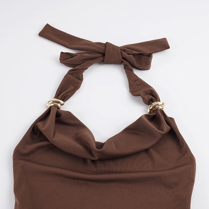 Halterneck Solid Color Tassel Vest GPKJ MR49999