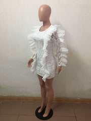 Long Sleeve Ruffles Bodycon Lace Dress LX 3081