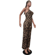 Leopard Print Sling Jumpsuit With Headscarf OD 8547