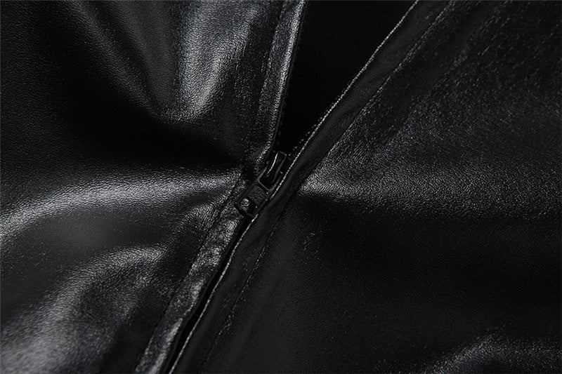 Long Sleeved Hooded Faux Leather Jacket HHMY 5613