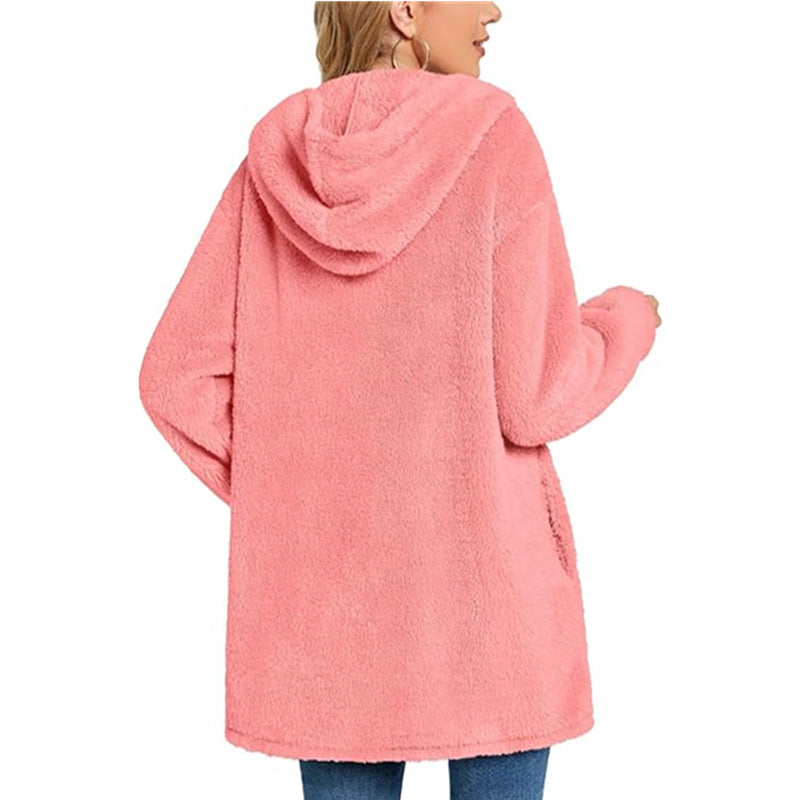 Plush Hooded Button Pocket Casual Coats GYOU CX826