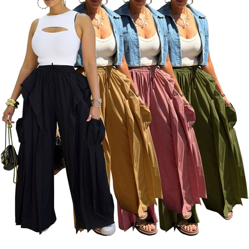 Solid Color Patchwork Wide Leg Pants AIL 350