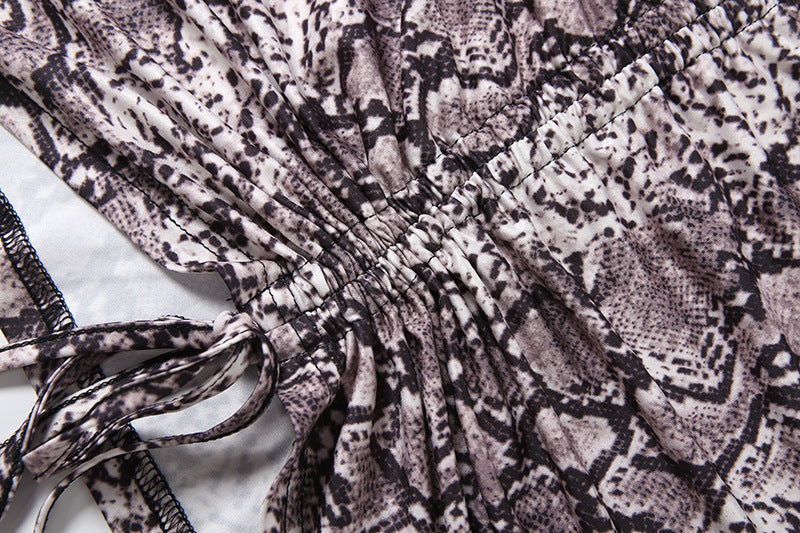 Snake Print Deep V Neck Mini Dress DLSF K6D07321A