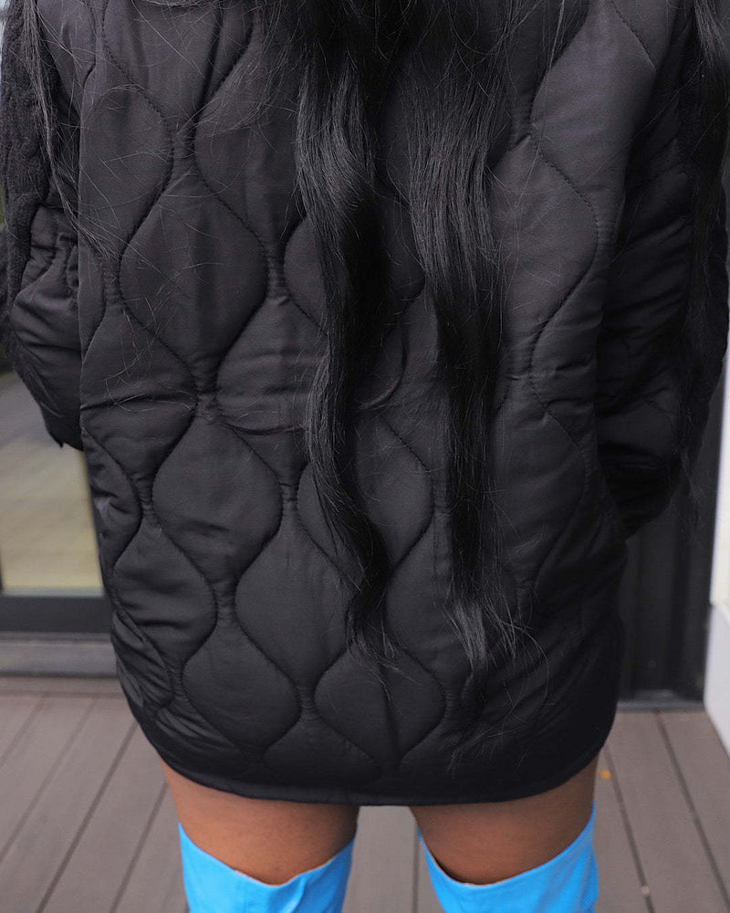 Casual Loose Spliced Knit Drawstring Cotton Coat ZSD 0631