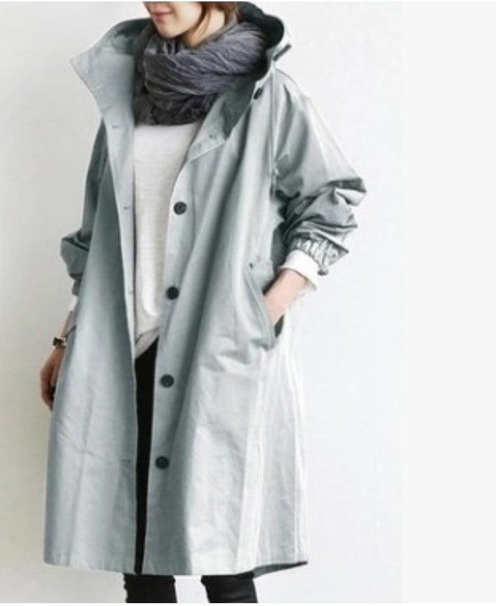 Plus Size Solid Color Long Sleeve Hooded Wind Coat GOFY X2279