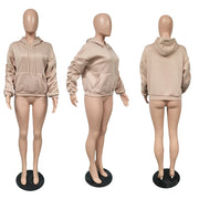 Plus Size Padded Thicker Long Sleeve Solid Color Hooded Sweatshirt YIM 022