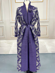 Pleated Print Cardigan Long Coats GZRF 77102