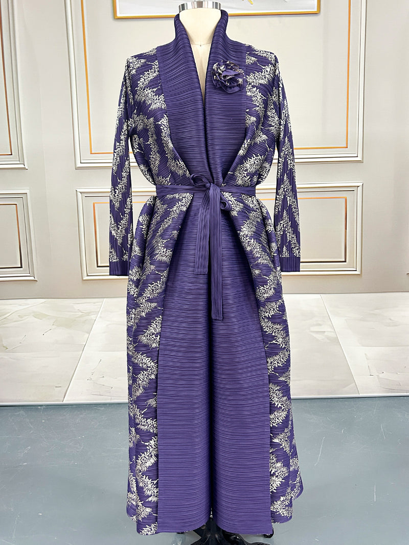 Pleated Print Cardigan Long Coats GZRF 77102