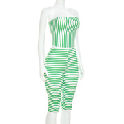Stripe Print Warp Chest Top Seventh Pants Suit MXBF J26ST301