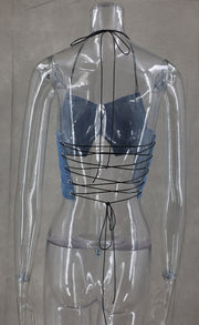 Wrap Chest Halterneck Denim Tank Top GLYK LX008
