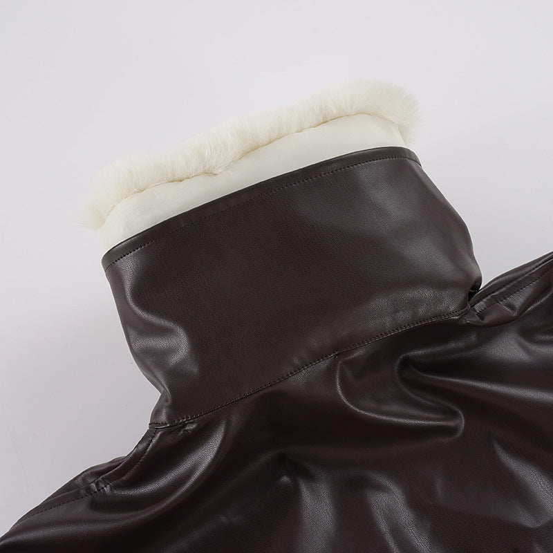 Fur Collar Zipper Leather Jacket GPKJ MR51470
