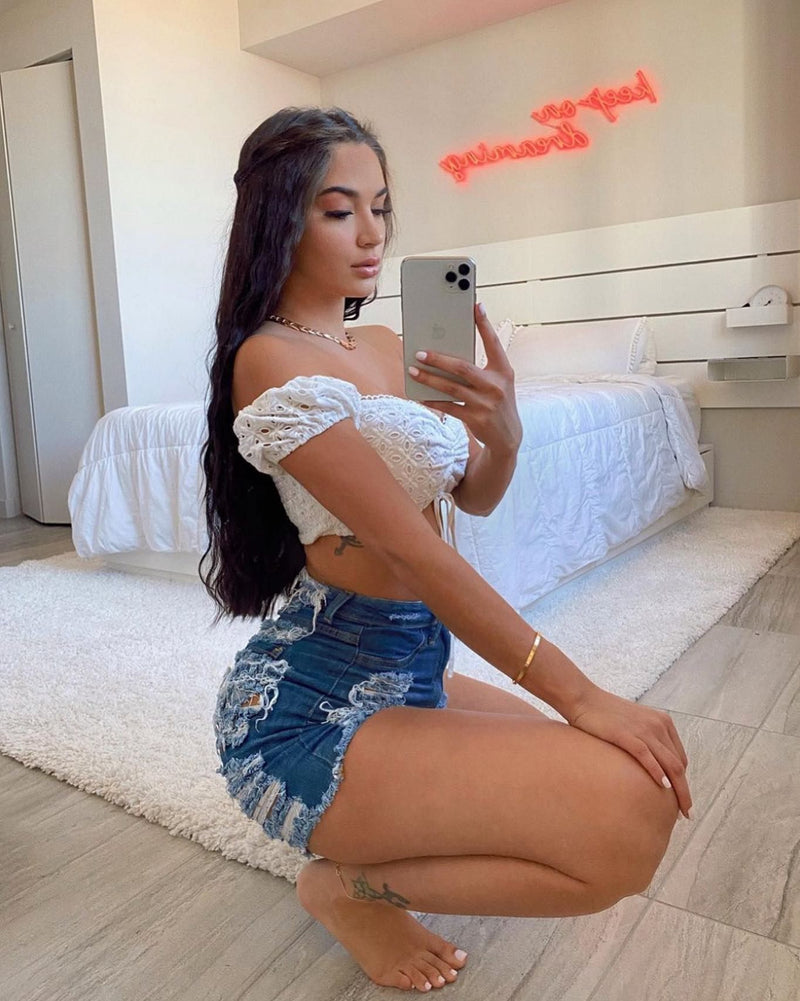 Plus Size Denim Ripped Hole Jeans Shorts MUE 2841