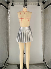 Fashion Pleates PU Leather Mini Skirts ANDF 2434