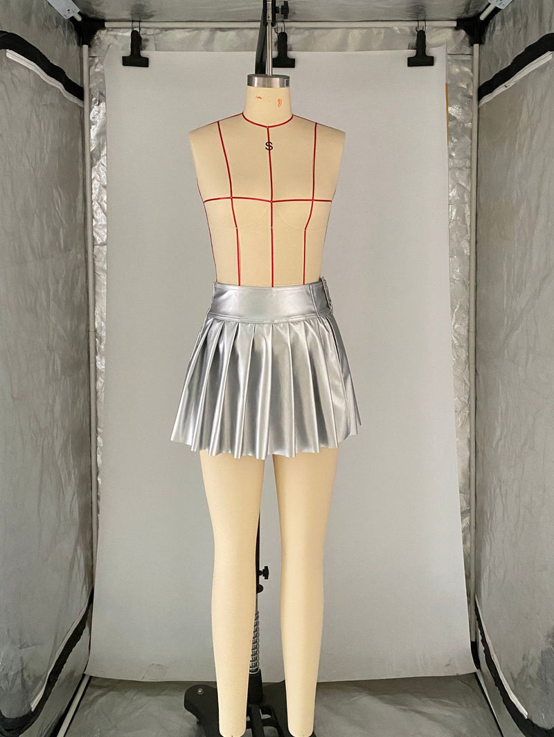 Fashion Pleates PU Leather Mini Skirts ANDF 2434