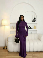 Mesh Patchwork Long Sleeve Maxi Dress GADE 11194