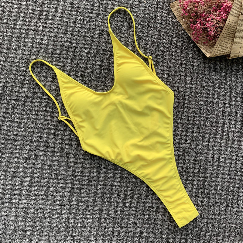 Solid Sexy Backless Thong Bikini One Piece Swimsuit CASF 8942
