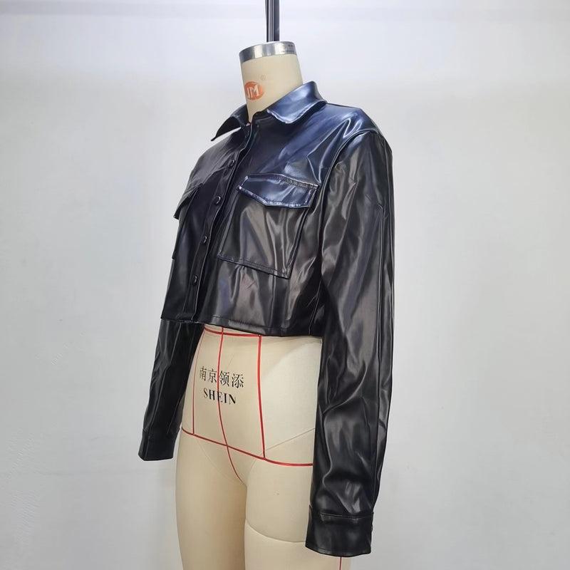 Long Sleeve PU Leather Short Jackets GPBY 13358