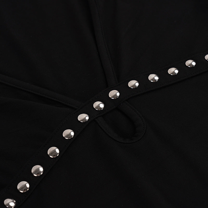 Deep V Neck Rivet Mini Dress GPKJ MR51208