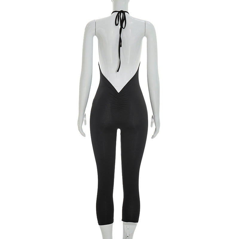 Halterneck Solid Color Backless Seventh Jumpsuit MXBF J26JP050
